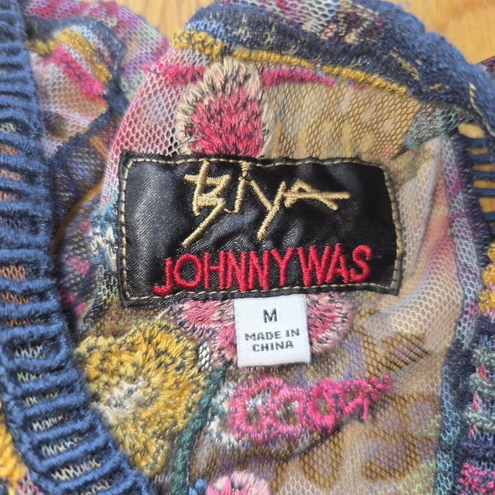 Biya Johnny Was Dayana Mesh Maxi Dress Embroidered Floral Patchwork Slip M Boho